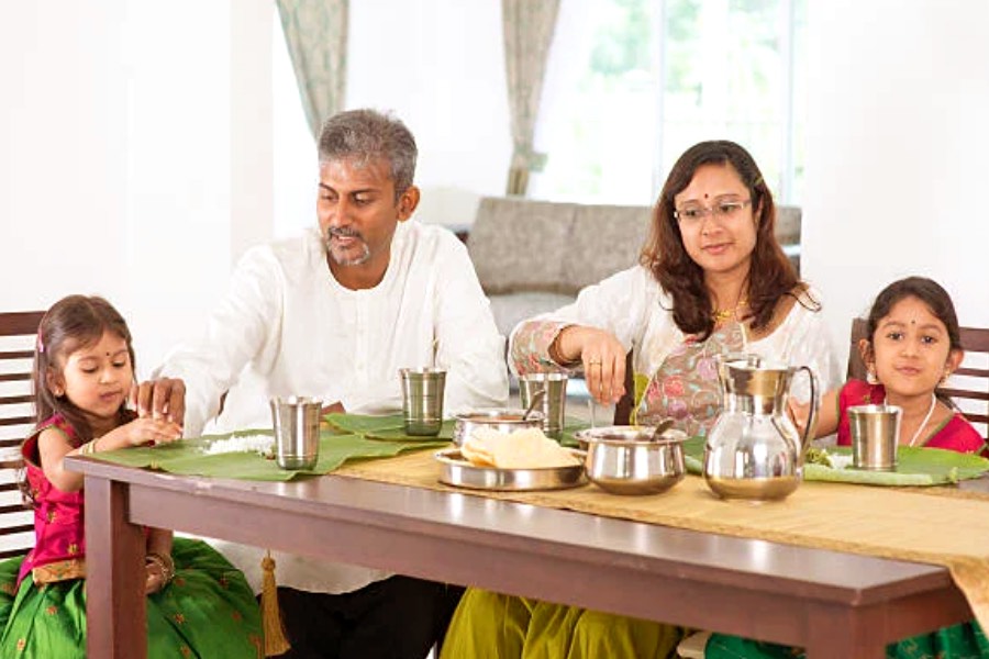 A family eating together