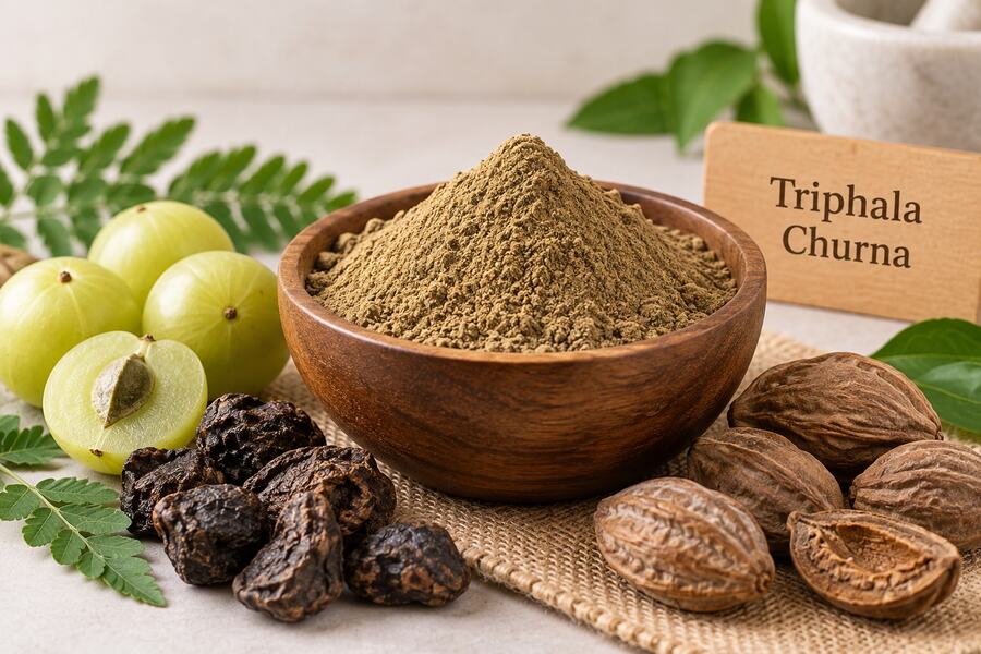 Triphala churna with amla, haritaki and bibhitaki